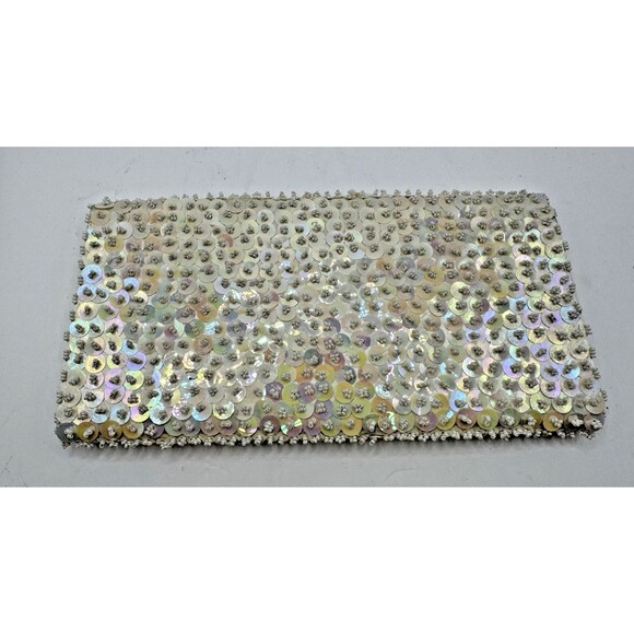 Vintage LA REGALE LTD. BEADED EVENING BAG Cream & White COLOR CLUTCH Hand Made - Picture 2 of 5